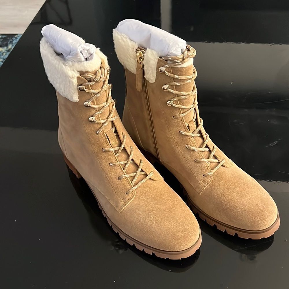 NEW Kate Spade Rafferty Faux Shearling Trim Suede Ankle Boots 8.5